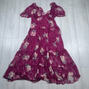 Free People Hollis Maxi Dress Purple Size Large Boho Sheer Lace Cottagecore